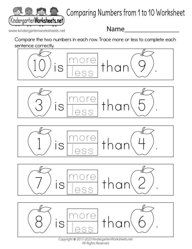 numbers 1 10 worksheets for kindergarten pdf