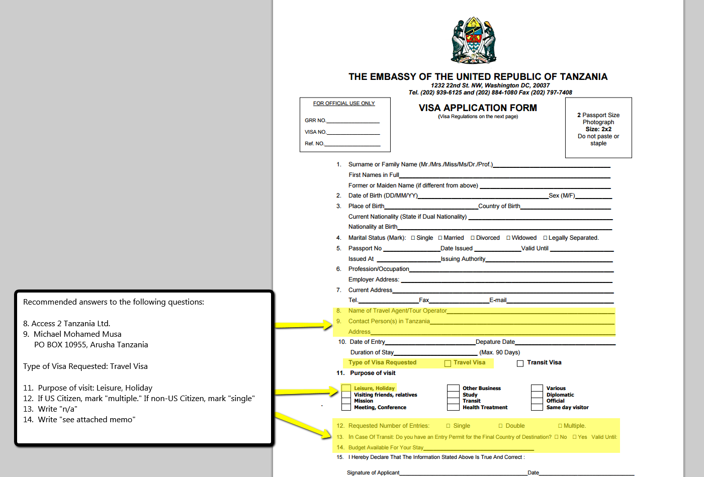 sample filled south africa visa application form